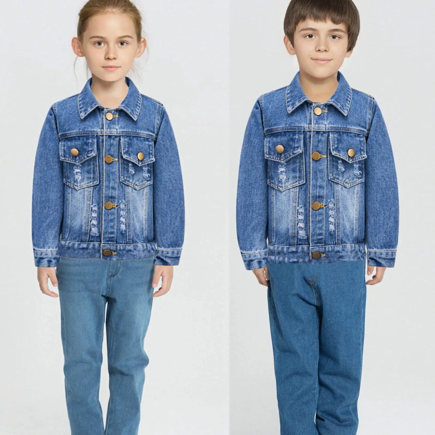 Wholesale Kids Ripped Denim Jacket 4-14Y | Girls Boys Soft Cozy Jean Coat | Trendy Casual Outerwear | US Warehouse in Stock