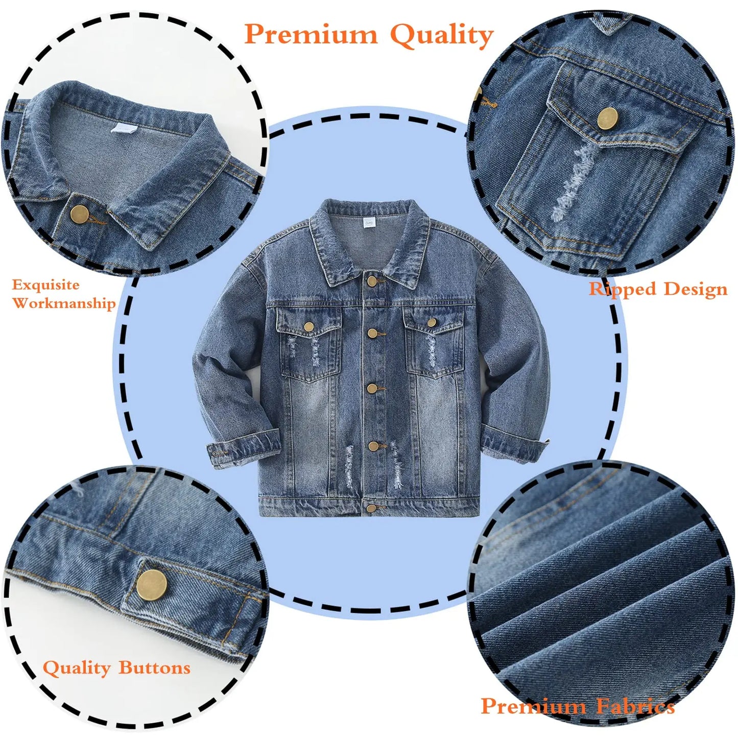 Wholesale Kids Ripped Denim Jacket 4-14Y | Girls Boys Soft Cozy Jean Coat | Trendy Casual Outerwear | US Warehouse in Stock