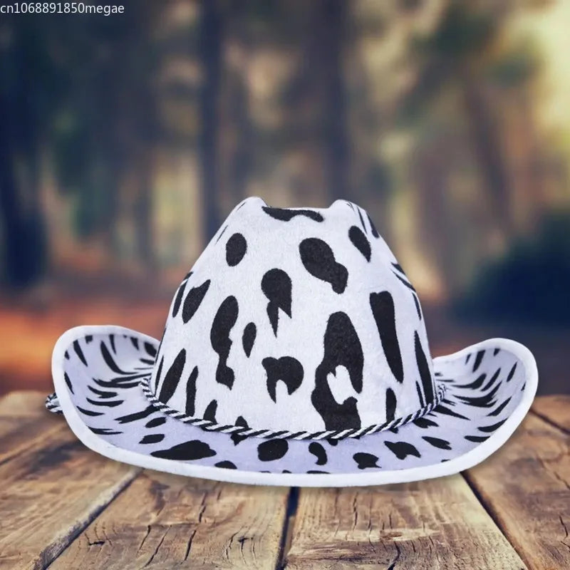 Western Cowboy Hat Cow Pattern Cowboy Hats Men Women Outdoor Travel Cap Sunscreen Hat Party Dance Accessories Adult Fashion